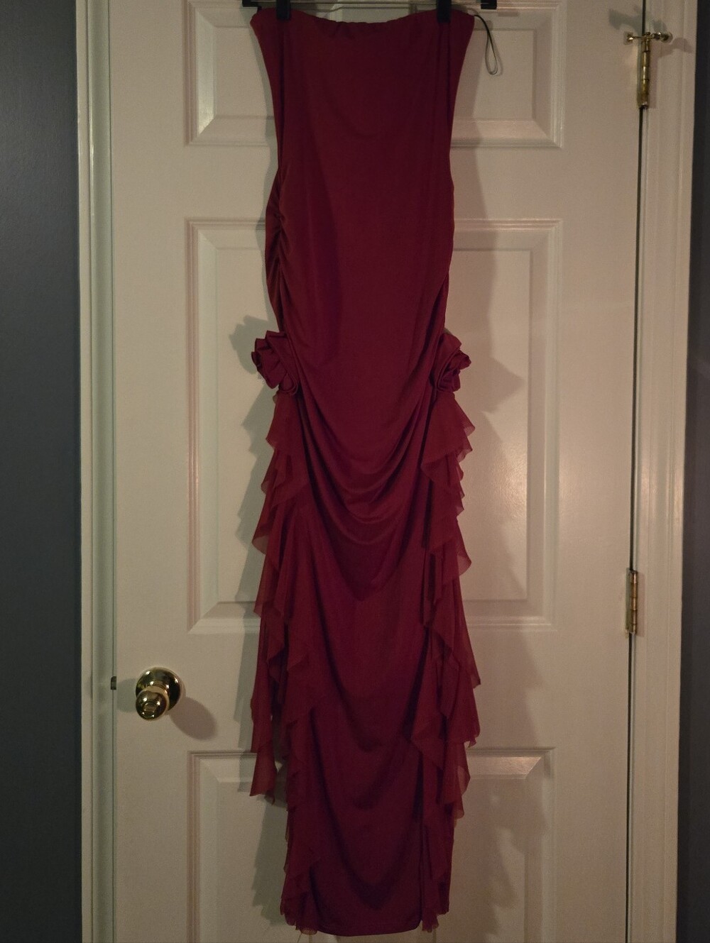 Windsor Red Strapless Ruffled Maxi Dress